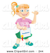 Clip Art of a Happy and Proud Bright Caucasian School Girl Holding a Certificate of Excellence from Her Teacher by Vitmary Rodriguez